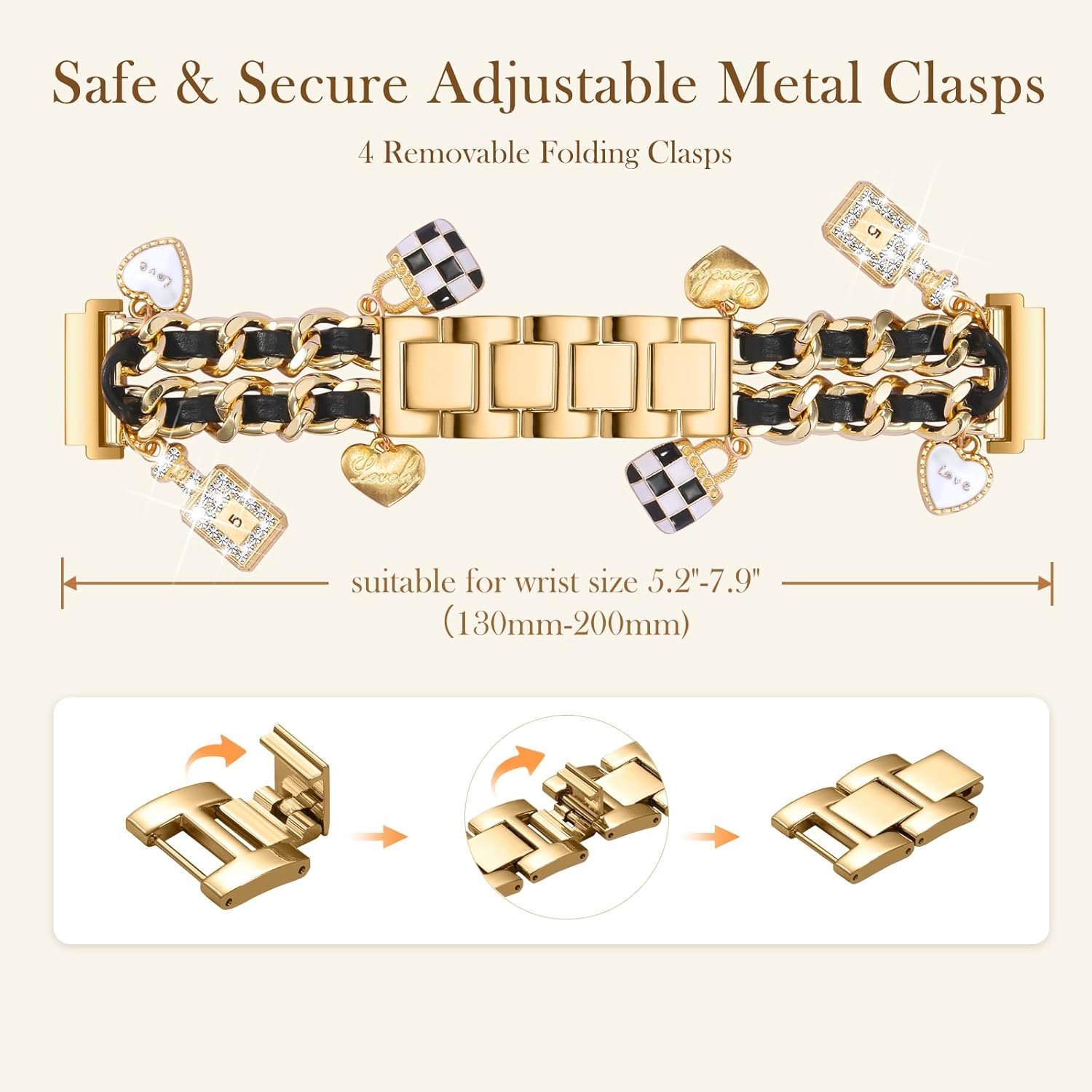 Stylish Metal Band Compatible with Samsung Galaxy Watch 7 Band/FE 6 5 4 40mm 44mm,Galaxy Active 2, 20mm Watch Strap Pretty Chain with Cute Decorative Charms Accessories for Samsung Watch Bands Women